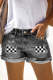 Plaid Racing Checkered Flag Denim Shorts