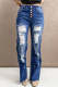 Distressed Ripped Buttons Bell Bottom Jeans