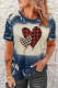 Plaid Striped Heart Casual T-shirt Blue