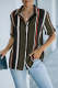 Black Black Brown/Leopard/White Navy Striped Short Sleeve Button Up Shirt