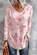 Pink Floral V Neck Shift Casual Long Sleeve Top