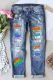 St. Patrick's Day Tricolor Clover Graphic Ripped Casual Jeans