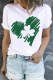 Green Clover Heart-shaped Round Neck Shift Casual T-Shirts