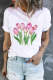 Pink Tulip Floral Round Neck Shift Casual T-Shirts