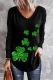 Glitter St. Patrick's Day Clover V Neck Shift Casual Long Sleeve Top