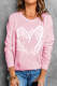 Pink Heart-Shaped Leopard Round Neck Shift Casual sweatshirt