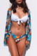 3pcs Tropical Bow Tie Bikini Swimsuit Set