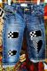 Checkerboard Heart Shift Casual Ripped Jeans Denim Shorts Bermuda Shorts