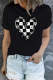 Checkerboard Heart-shaped Round Neck Casual T-Shirts