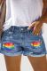 Rainbow Casual Ripped Denim Shorts
