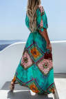 Women's Dresses Geometric Tribal Print Belted Split Maxi Dress