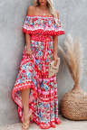 Women's Dresses Floral Print Off Shoulder Ruffle Maxi Dress