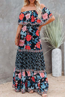 Women's Dresses Floral Print Off Shoulder Ruffle Maxi Dress