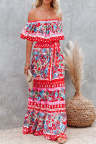Women's Dresses Floral Print Off Shoulder Ruffle Maxi Dress