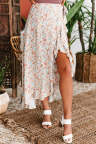 Wrap Style High-low Ruffle Hemline Floral Skirt