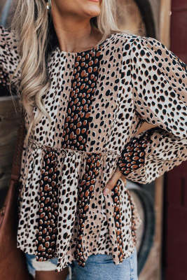Polka Dot Print Puff Long Sleeve Babydoll Top