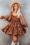 Printed Smocked Bodice Tiered Ruffled Mini Dress