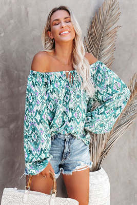 Vintage Print Split Neck Blouse