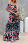 Women's Dresses Floral Print Off Shoulder Ruffle Maxi Dress