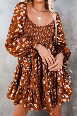 Printed Smocked Bodice Tiered Ruffled Mini Dress