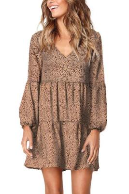 Leopard Ruffle V-Neck Flowy Loose Tunic Dress