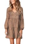 Leopard Ruffle V-Neck Flowy Loose Tunic Dress