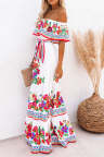 Women's Dresses Floral Print Off Shoulder Ruffle Maxi Dress