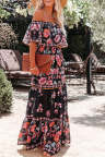 Women's Dresses Floral Print Off Shoulder Ruffle Maxi Dress