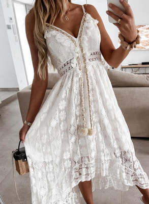 Women's Dresses Lace Ruffled Drawstring Cami Maxi Dress