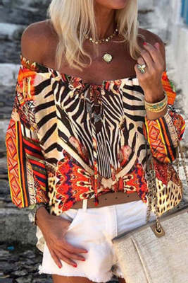 Women's Blouses Zebra Floral Print Off Shoulder Blouse