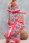 Women's Dresses Floral Print Off Shoulder Ruffle Maxi Dress