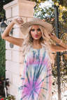 Spaghetti Straps Crossed Back Tie-dye Midi Dress