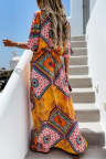 Women's Dresses Geometric Tribal Print Belted Split Maxi Dress