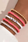 Women's Bracelets Colorful Soft Pottery Retro Pearl Five-piece Set