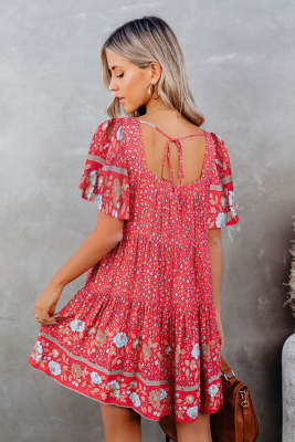Flutter Sleeve Floral Tiered Babydoll Dress