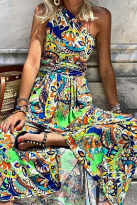 Women's Dresses Tribal Print Bohemian One Shoulder Maxi Dress