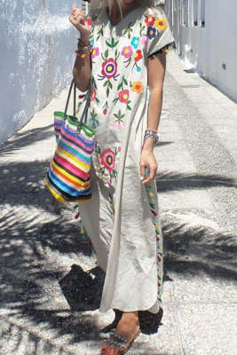 Women's Dresses Floral Print Tassels Maxi Dress