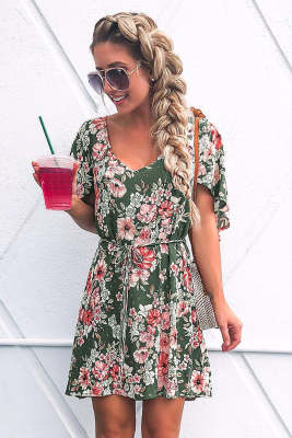 Hollow-out Back Floral Dress