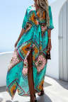 Women's Dresses Geometric Tribal Print Belted Split Maxi Dress