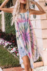 Spaghetti Straps Crossed Back Tie-dye Midi Dress
