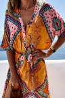 Women's Dresses Geometric Tribal Print Belted Split Maxi Dress