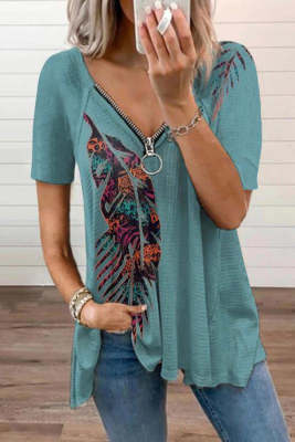 Women's T-shirts Geometric Feather Print T-shirt