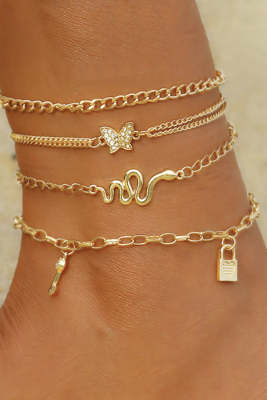 Women's Anklets Snake Butterfly Lock Alloy Four-piece Set
