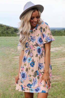 Ruffled Short Sleeve Floral Dress
