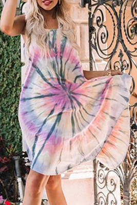 Spaghetti Straps Crossed Back Tie-dye Midi Dress