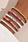 Women's Bracelets Colorful Soft Pottery Retro Pearl Five-piece Set