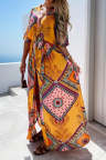Women's Dresses Geometric Tribal Print Belted Split Maxi Dress