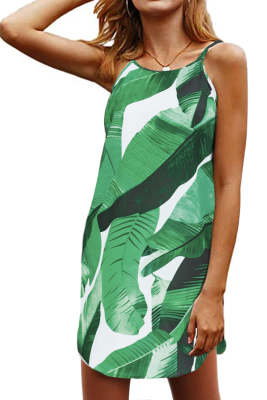 Leaf Print Sleeveless Dress