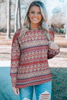 Tribe Print Loose Long Sleeve Top