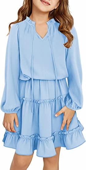 blibean Girl Solid Color Boho Dress Tiered Dresses 4-13 Years
